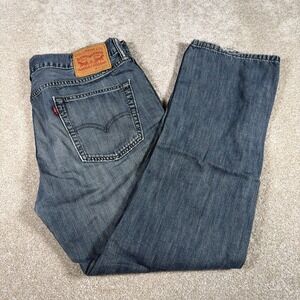 Levis 514 Straight Leg Blue Jeans Mens 34 X 30 (FITS 34 X 29) Worn Hems Denim